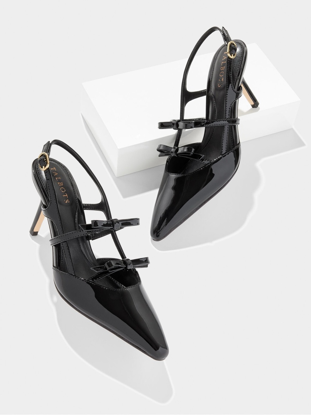 Talbots Libby Slingback Black Patent Leather Bow Pointed Toe Pumps